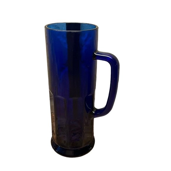 Cobalt Blue Heavy Glass 8.25 Inch Tall Beer Coffee Mug Holds 16 OZS - Picture 2 of 6